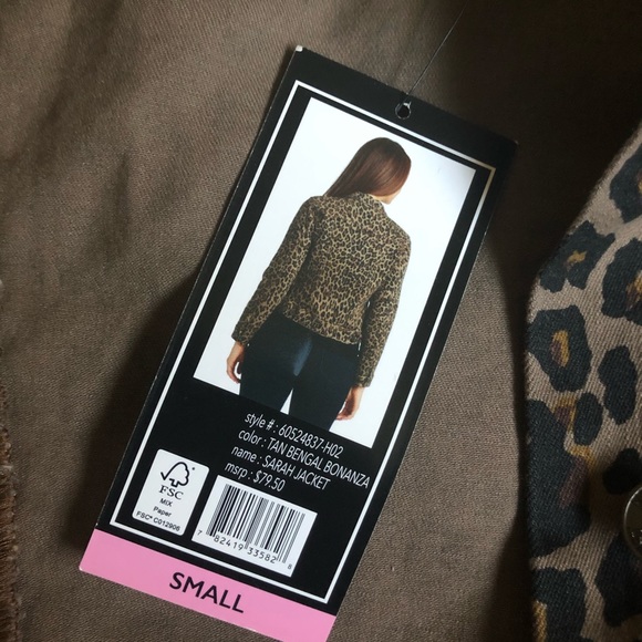 Cheetah Bengal Print Tan Sharp Denim Jean Jacket - Picture 7 of 13